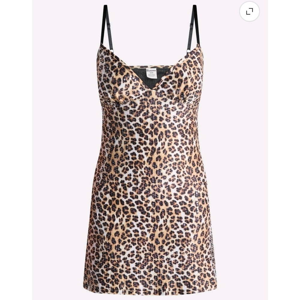 No Boundaries Womens Leopard Print Sequin Mini Dress V-Neck Brown Black M 8-10